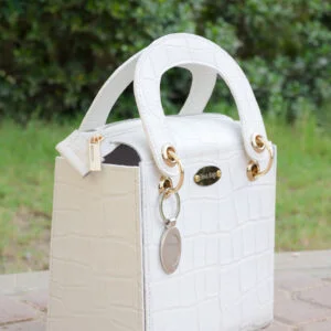 100% Handmade White Crocodile Textured Mini Handbag
